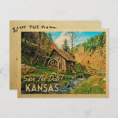 Carte Postale Faire-part Kansas Sauvez La Date Rustique Cabine Mill Woods (Devant / Derrière)