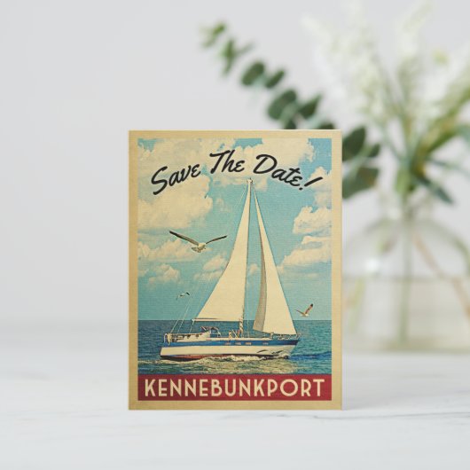 Carte Postale Faire-part Kennebunkport Enregistrer La Date Voilier Nautique (Debout devant)
