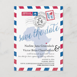 Carte Postale Faire-part KENYA Afrique du Sud Air Mariage Enregistrer La Da