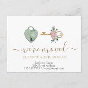 Carte Postale Faire-part Key Rose Heart Nouvelle adresse