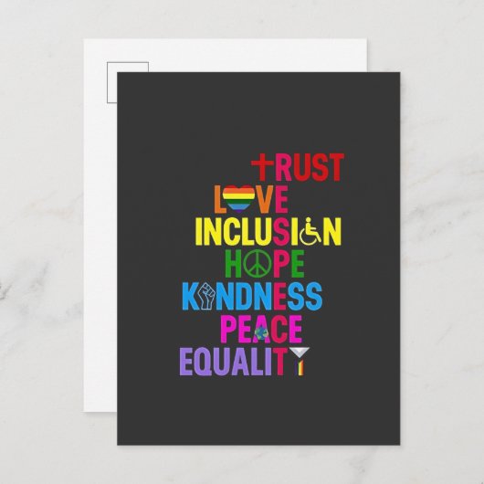 Carte Postale Faire-part Kindness Peace Equality Love Inclusion Hope (Devant / Derrière)