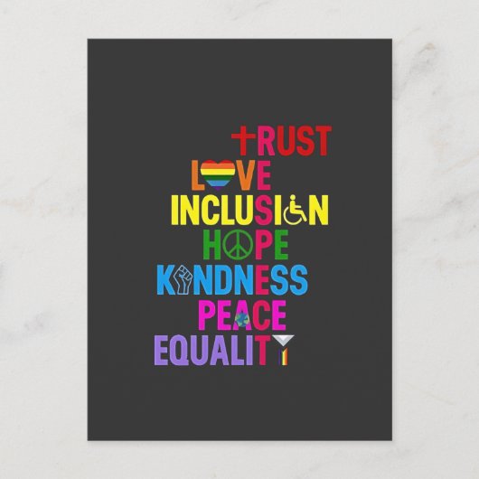 Carte Postale Faire-part Kindness Peace Equality Love Inclusion Hope (Devant)