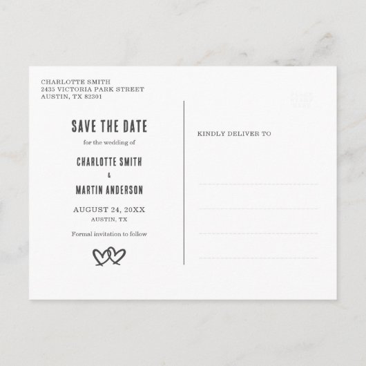 Carte Postale Faire-part Kraft Paper Heart Wedding Enregistrer La Date (Dos)