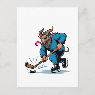 Carte Postale Faire-part Krampus effrayant jouant au hockey sur glace de No