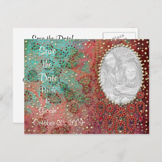 Carte Postale Faire-part KRW Custom Indian Jeweled Photo Enregistrer la dat (Devant / Derrière)