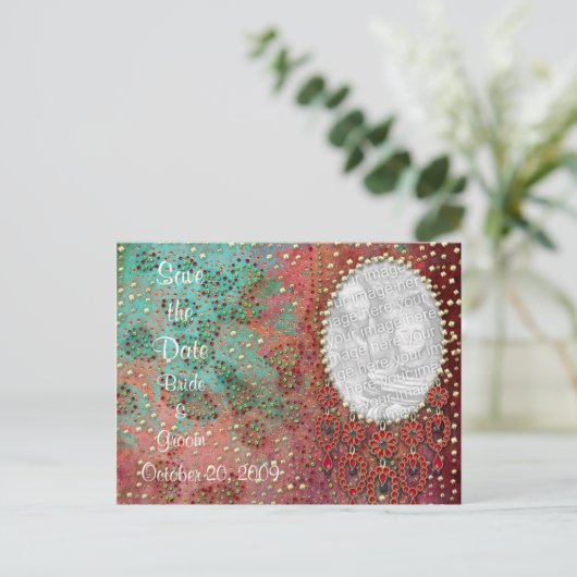 Carte Postale Faire-part KRW Custom Indian Jeweled Photo Enregistrer la dat (Debout devant)