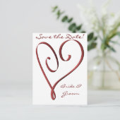 Carte Postale Faire-part KRW Custom Styliszed Red Heart Enregistrer la date (Debout devant)