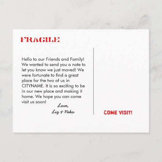 Carte Postale Faire-part La boîte mobile (Dos)