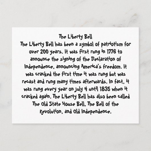 Carte Postale Faire-part La Cloche de la liberté (Devant)