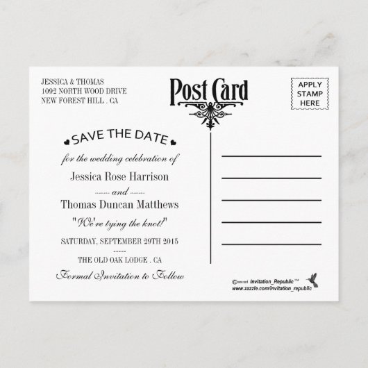 Carte Postale Faire-part La collection de mariage steampunk victorien (Dos)