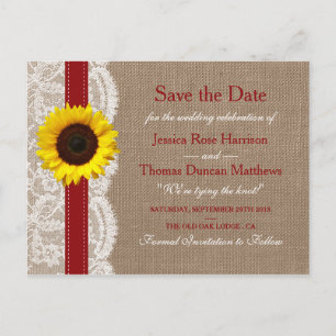 Carte Postale Faire-part La Collection de Mariage Tournesol Rustique - Roug
