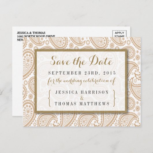 Carte Postale Faire-part La collection Mariage moderne de Paisley - Brown (Devant / Derrière)