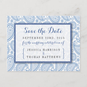 Carte Postale Faire-part La collection Mariage moderne Paisley - Bleu