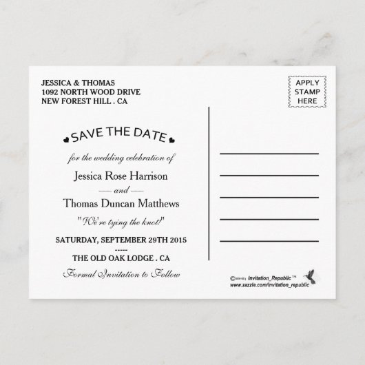 Carte Postale Faire-part La Collection Rustic Blue Bow Enregistrer La Date (Dos)