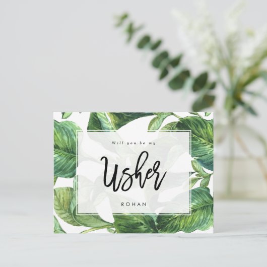 Carte Postale Faire-part la verdure tropicale serez-vous mon appariteur (Debout devant)