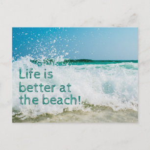 Carte Postale Faire-part La vie est meilleure à la plage Vague