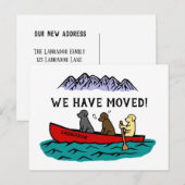 Carte Postale Faire-part Labrador Retrievers en canoë Nouvelle Adresse (Devant / Derrière)
