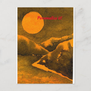 Carte Postale Faire-part Lac de campagne la nuit avec des chasseurs ou plei