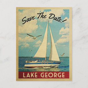 Carte Postale Faire-part Lac George Sauvez La Date Voilier Nautique