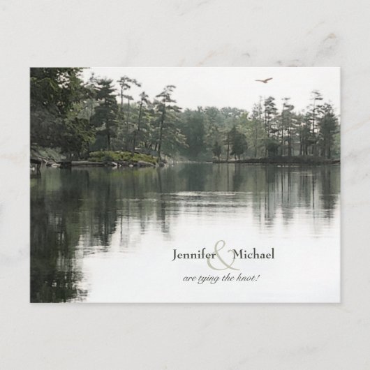 Carte Postale Faire-part lac rustique tranquille érables réflexion mariage (Devant)