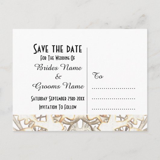 Carte Postale Faire-part Lace noire et blanche filigree enregistrer la date (Dos)