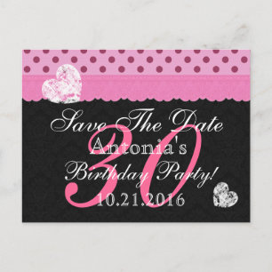 Carte Postale Faire-part Lace rose et noir Enregistrer la date d'anniversai