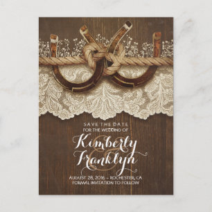 Carte Postale Faire-part Lace Wood Horseshoes Rustic Country Enregistrer la