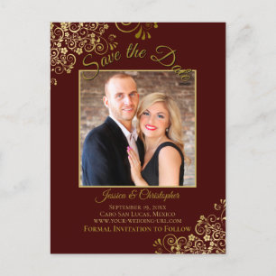 Carte Postale Faire-part Lacy Gold sur Auburn Wedding Enregistrer la Date P
