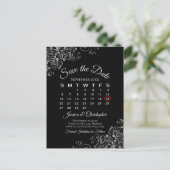 Carte Postale Faire-part Lacy Grey sur Black Wedding Enregistrer le calendr (Debout devant)