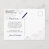 Carte Postale Faire-part Lacy Silver Marine Blue Wedding Enregistrer la dat (Dos)