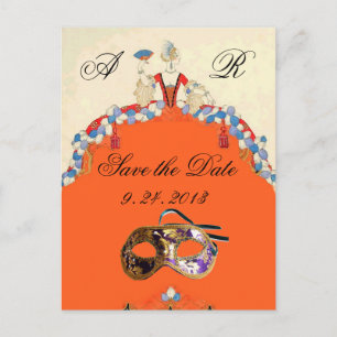 CARTE POSTALE FAIRE-PART LADY ORANGE MASQUERADE PARTY ENREGISTRER LA DATE