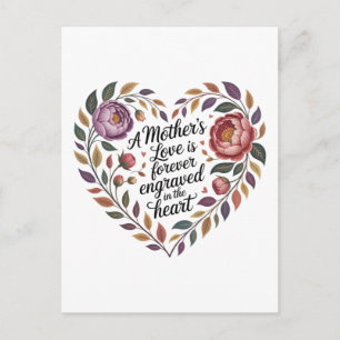 Carte Postale Faire-part L'amour d'une mère est à jamais gravé dans le cœur