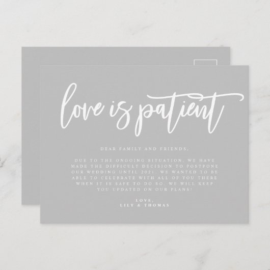 Carte Postale Faire-part L'Amour Est Le Report Mariage Patient (Devant / Derrière)
