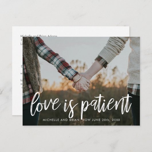 Carte Postale Faire-part L'amour est Patient Changer la Date du Mariage (Devant / Derrière)