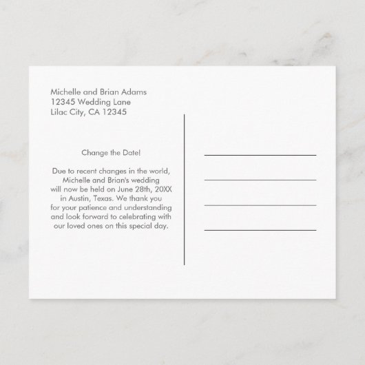 Carte Postale Faire-part L'amour est Patient Changer la Date du Mariage (Dos)