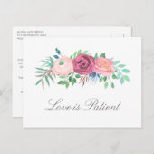 Carte Postale Faire-part L'Amour Est Patient Pastel Floral Mariage Report (Devant / Derrière)