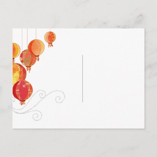 Carte Postale Faire-part Lampions en papier rouge Mariage violet Enregistre (Dos)