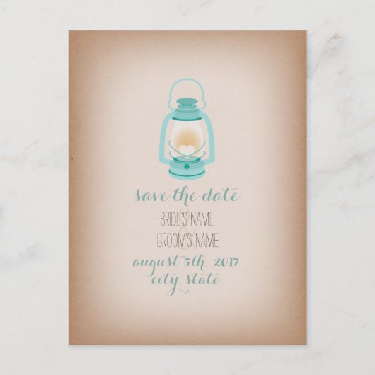 Carte Postale Faire-part Lanterne de Camping Bleu Clair Inspirée de Papier  (Devant)