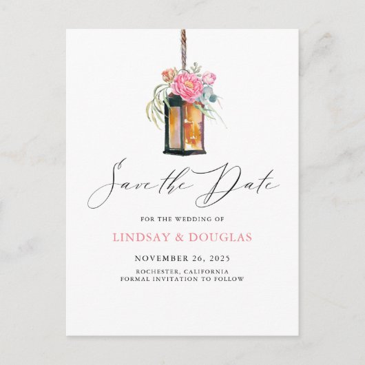 Carte Postale Faire-part Lanterne Florale Moderne Jardin Enregistrer la Dat (Devant)