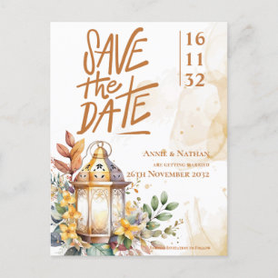 Carte Postale Faire-part Lanterne Jaune Mariage de automne Floral Enregistr