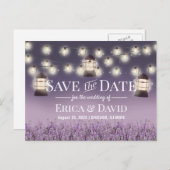 Carte Postale Faire-part Lanterne Rustique Fleurs Violettes Save the Date (Devant / Derrière)