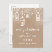 Carte Postale Faire-part lanternes de Noël kraft hiver (Devant / Derrière)