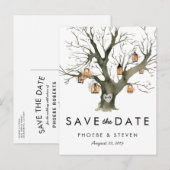 Carte Postale Faire-part Lanternes en chêne rustique pour mariage, Save the (Devant / Derrière)