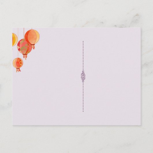 Carte Postale Faire-part Lanternes Rouges Mariage Violet Photo Enregistrer  (Dos)