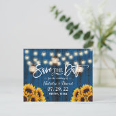 Carte Postale Faire-part Lanternes Rustiques & Tournesols Navy Save the Dat (Debout devant)