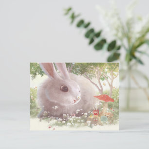 Carte Postale Faire-part Lapin avec des fleurs