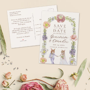 Carte Postale Faire-part Lapin Boho Rose Amour Floral Mariage Enregistrer l