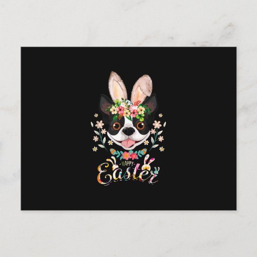 Carte Postale Faire-part Lapin de Pâques heureux Amoureux de Boston Terrier (Devant)