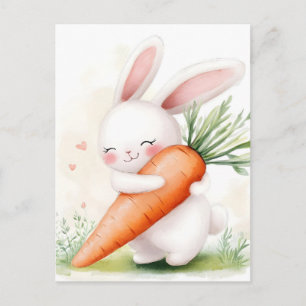 Carte Postale Faire-part Lapin de printemps à l'aquarelle mignon Carotte