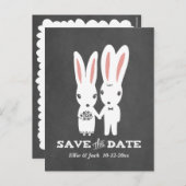 Carte Postale Faire-part Lapin Lapin Mariage Enregistrer la date (Devant / Derrière)